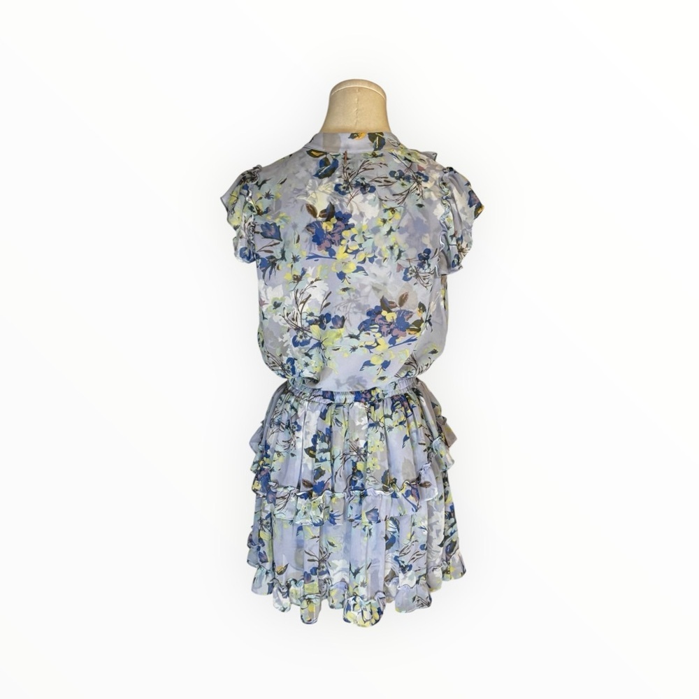 MISA Alona Floral Ruffle Mini Dress Purple Sundress Vacation Party Garden S Trip - Picture 8 of 15